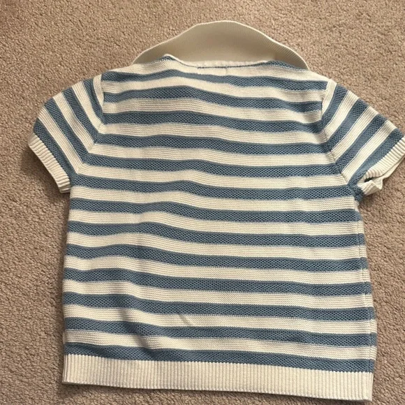 Cat & Jack Kid’s Short Sleeve Knit Polo Shirt in Blue and White Stripes - Picture 3 of 3